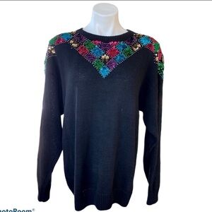 BONNIE EVANS Vintage 80’s Black Sequin Sweater Size M
